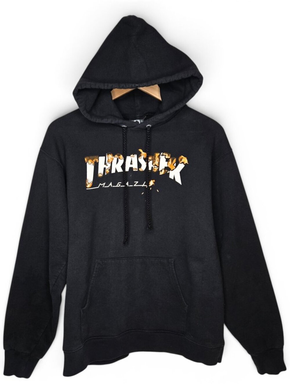 Thrasher Magazine In Flames Hoodie Black Pullover Skater Streetwear S
